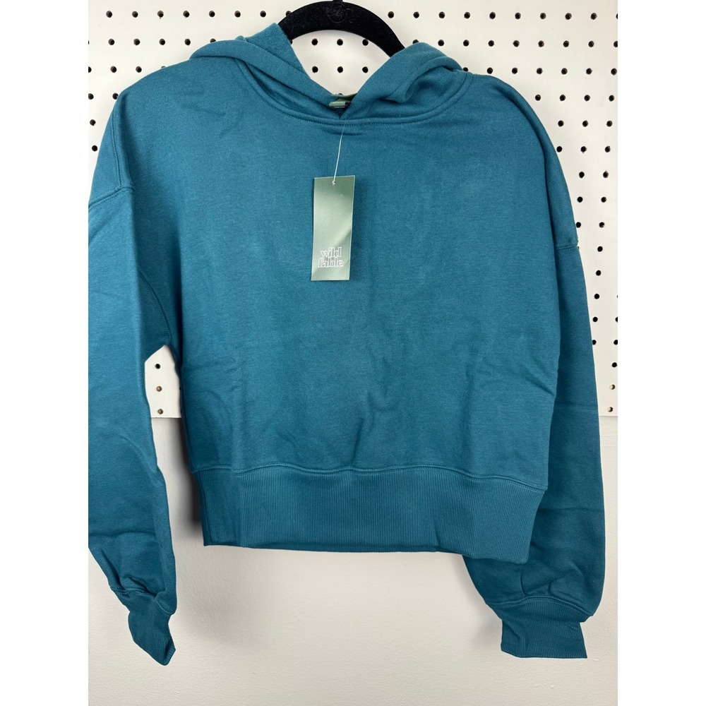Wild Fable Womens Cropped Hoodie Teal Blue Sweatshirt XXS AN-959